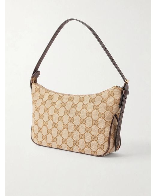 Gucci Natural Gg Supreme-Jacquard Leather-Trimmed Canvas Shoulder Bag
