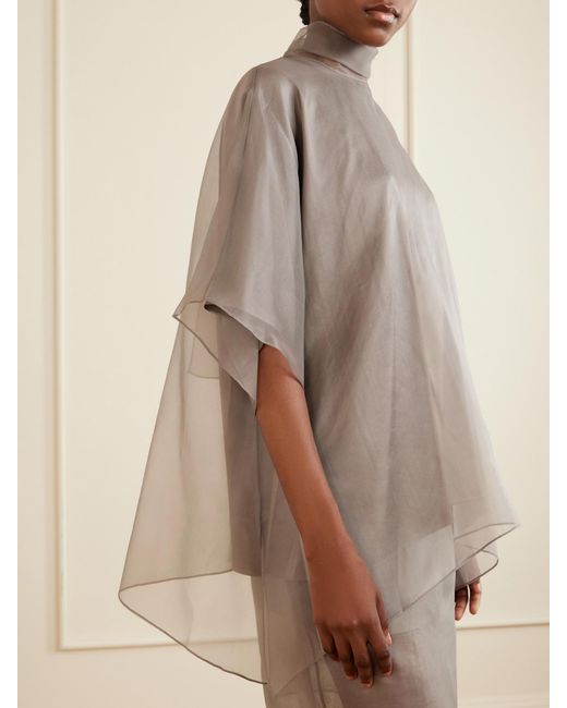 Brandon Maxwell Gray The Cali Tie-Detailed Layered Silk-Organza Blouse
