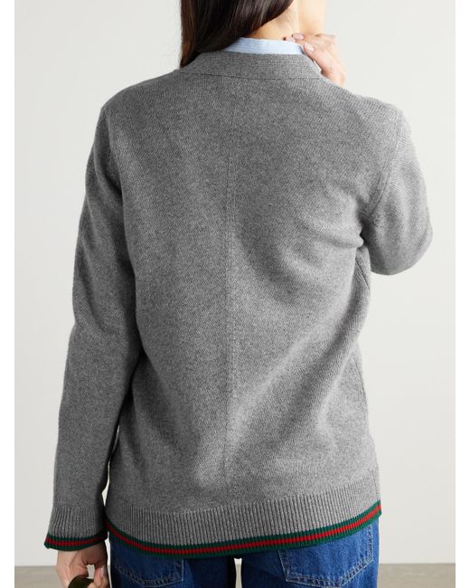 Gucci Gray Striped Wool And Cashmere-Blend Cardigan