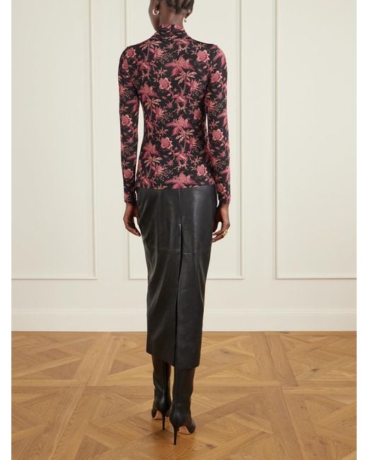 Ulla Johnson Red Aurelia Floral-Print Stretch-Jersey Turtleneck Top