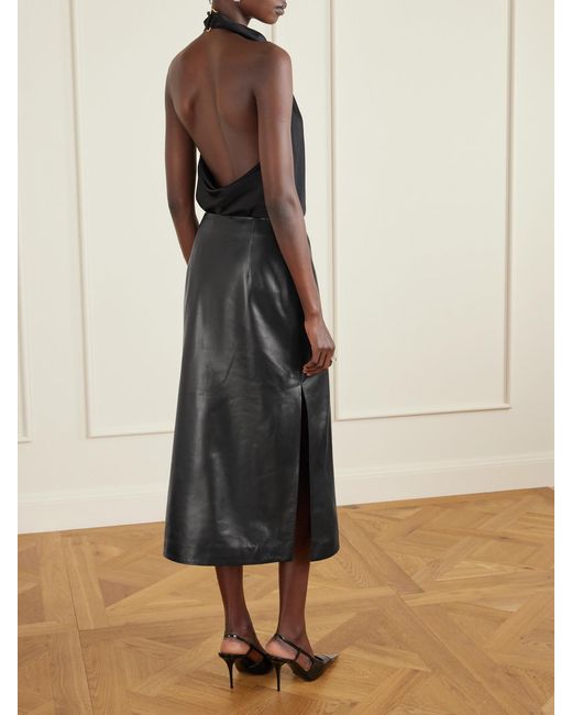 Veronica de Piante Black Gisele Paneled Leather Midi Skirt