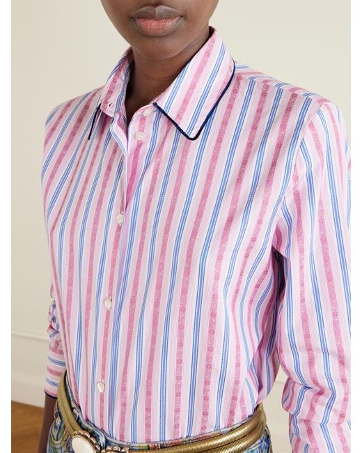 Etro Pink Striped Floral-Jacquard Cotton-Poplin Shirt