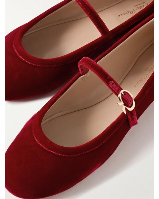Gianvito Rossi Red Carla Velvet Mary Jane Ballet Flats
