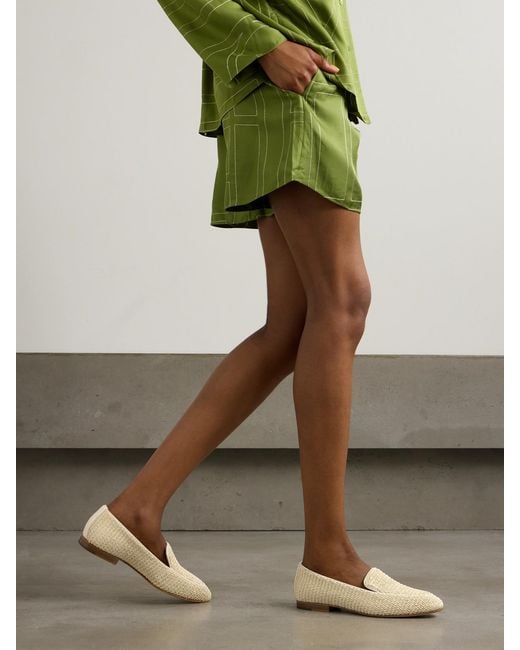 Manolo Blahnik Natural Pitakara Leather-Trimmed Raffia Loafers