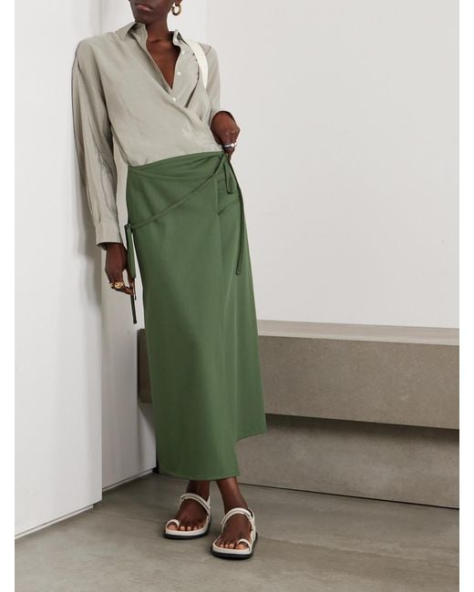 Lemaire Green Wool Midi Wrap Skirt