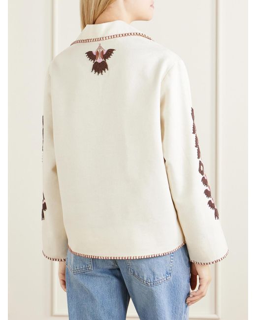 Alix Of Bohemia Natural Western Cactus Bead-Embellished Textured-Silk Jacket