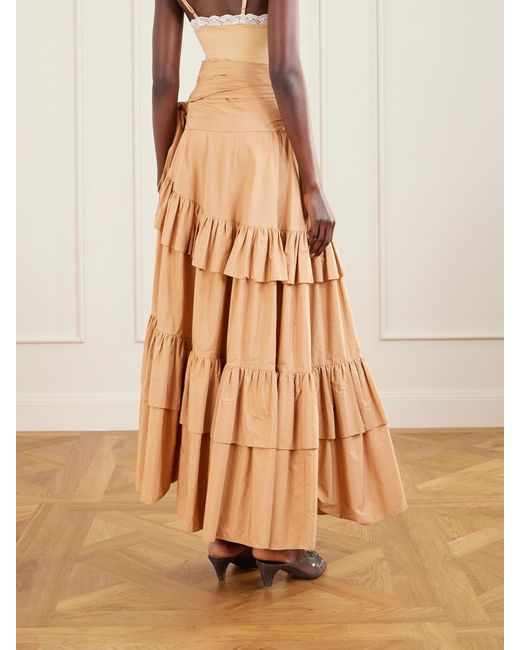Chloé Natural Bow-Detailed Ruffled Organic Cotton-Poplin Midi Skirt