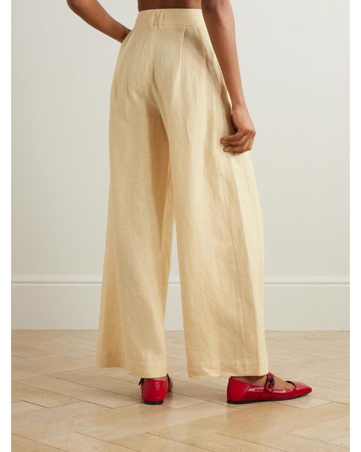 Posse Natural Parker Pleated Linen Wide-Leg Pants