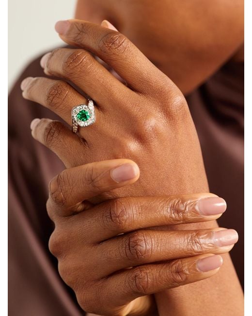 David Morris Natural Frozen Kiss 18-Karat, Diamond And Emerald Ring