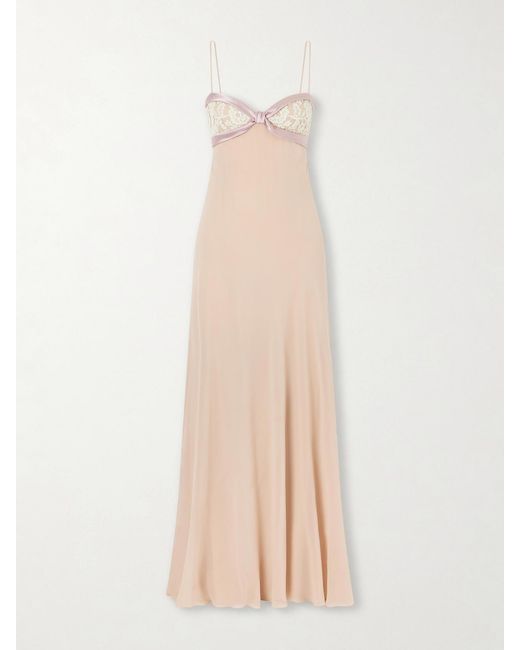 Valentino Garavani White Lace- And Satin-Trimmed Silk-Georgette Gown