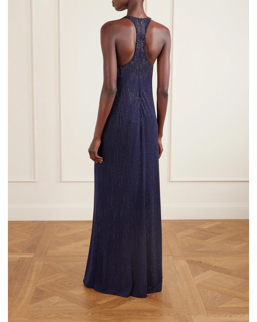 Ralph Lauren Blue Claeton Crystal-Embellished Crepe Halterneck Gown