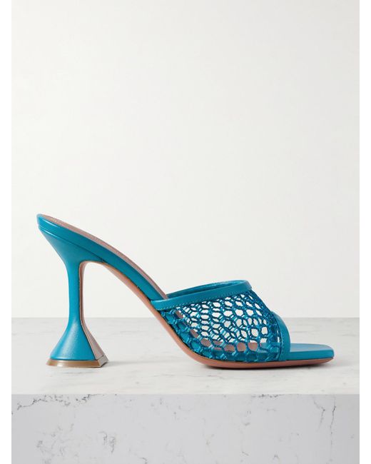 AMINA MUADDI Blue Lupita Mules Aus Leder Und Netzmaterial