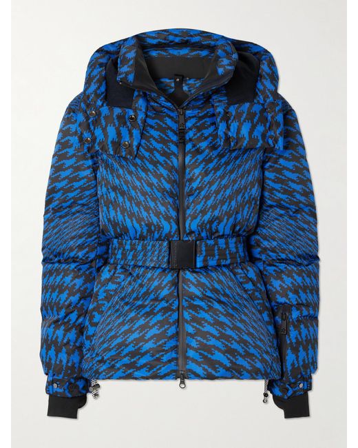 Perfect Moment Blue Johnnie Walker Candice Belted Quilted Printed Down Ski Jacket