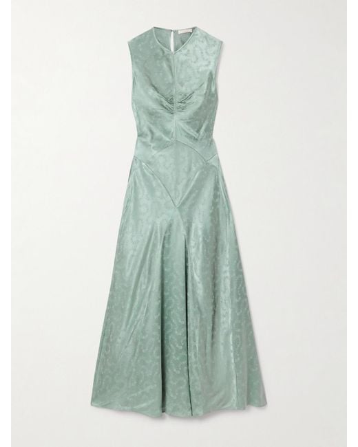 Doen Ginette Paneled Floral-Jacquard Satin Midi Dress in Green | Lyst