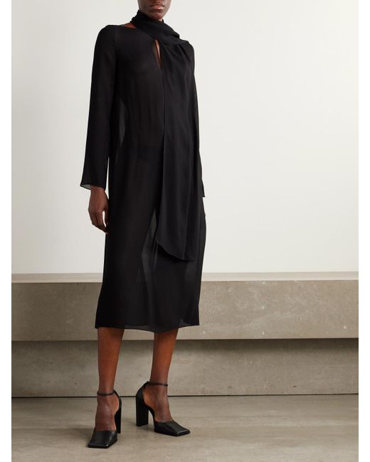 Alaïa Black Midikleid Aus Mesh Mit Cut-Out Und Schluppe