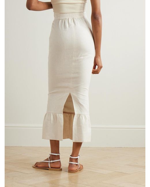 Posse White Matilda Ruffled Linen Midi Skirt