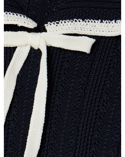Rixo Blue Pippa Bow-Detailed Two-Tone Cotton Sweater