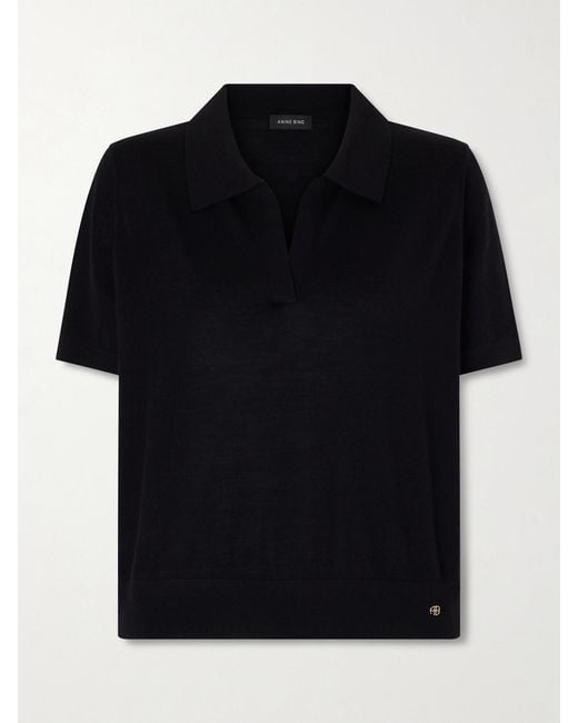 Anine Bing Black Merino Wool And Cashmere-Blend Polo Shirt