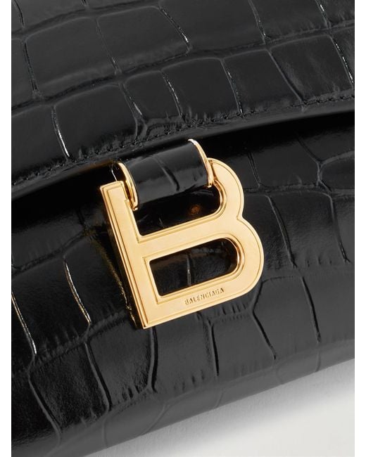 Balenciaga Black Hourglass Croc-Effect Patent-Leather Shoulder Bag