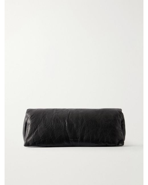 Rick Owens Black Baguette Logo-Debossed Crinkled Leather Clutch