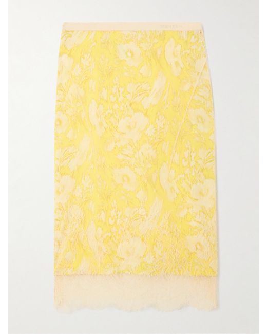 Alexander McQueen Yellow Lace And Silk Midi Skirt