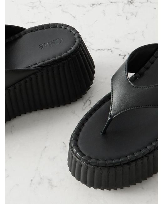 Chloé Black Nama Leather Platform Flip Flops