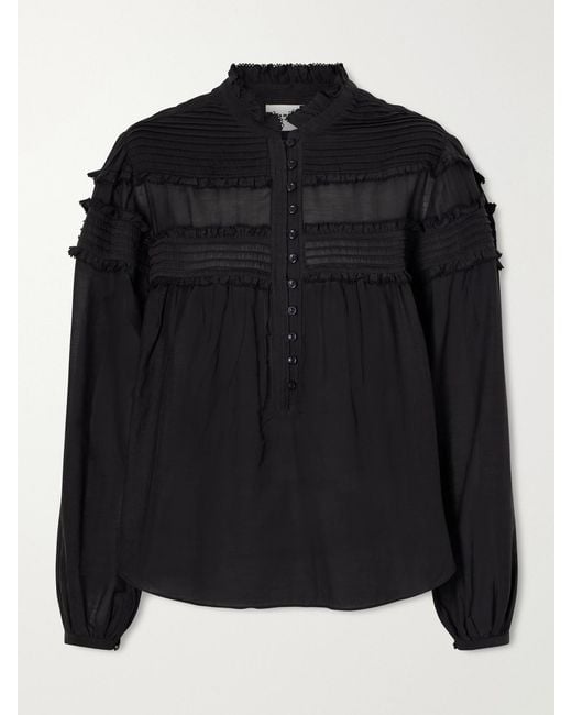 Isabel Marant Black Doane Ruffled Cotton-Blend Voile Blouse
