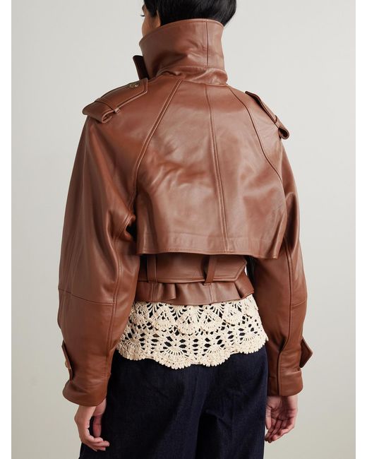 Zimmermann Brown Hypnotic Belted Cropped Leather Jacket