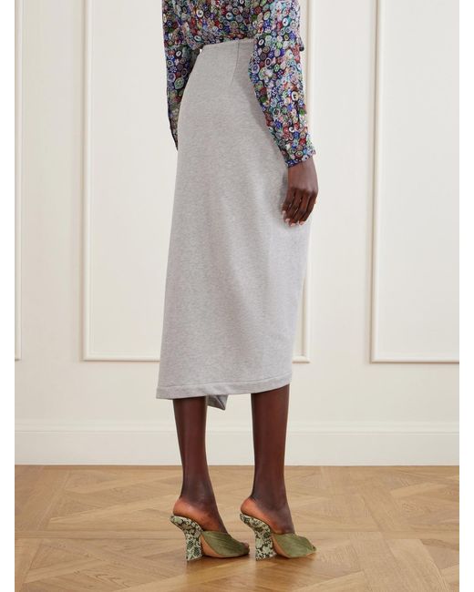 Dries Van Noten Gray Draped Cotton-Jersey Midi Skirt