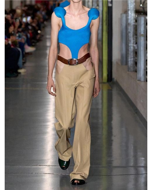 Jean Paul Gaultier Natural Cut-Out Mid-Rise Straight-Leg Cotton Pants