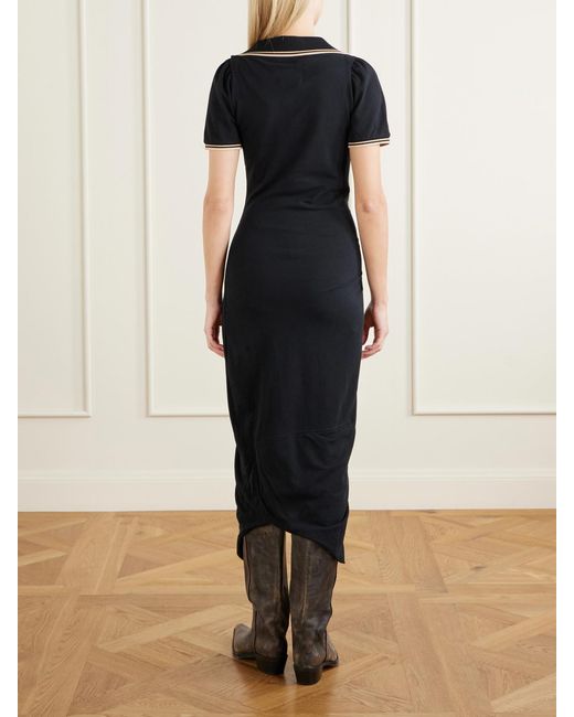 Vivienne Westwood Black Long Monday Pulling Ruched Cotton-Piquet Midi Dress