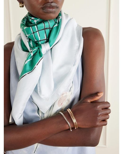 Altuzarra Blue Fishnet Printed Silk-Twill Scarf