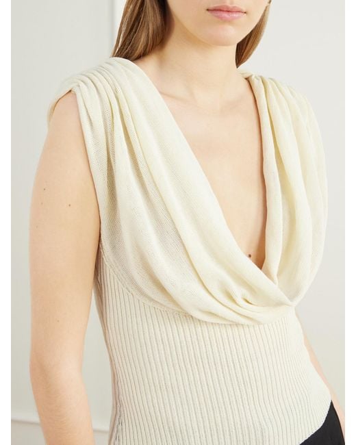 Kallmeyer Natural Meeka Cowl-Neck Cotton-Blend Ribbed Top
