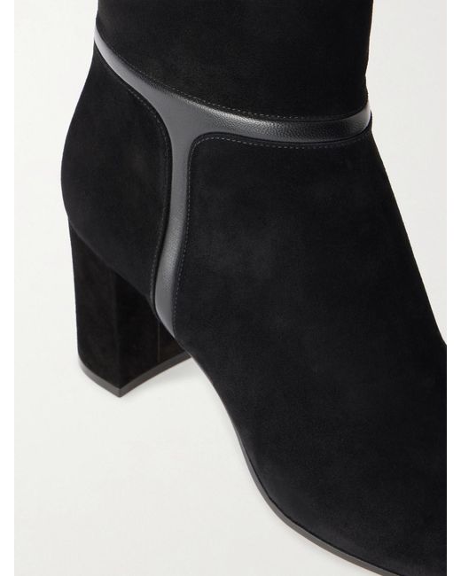 Gianvito Rossi Black 70 Leather-Trimmed Suede Leather Boots