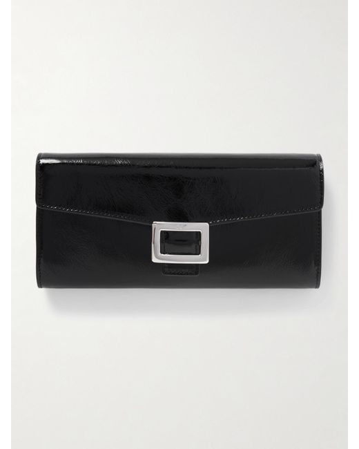 Roger Vivier Black Belle Vivier Buckled Patent-Leather Clutch