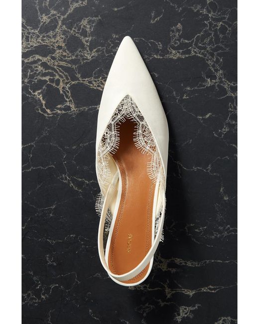 Neous White Irena Lace-Trimmed Crepe De Chine Slingback Pumps