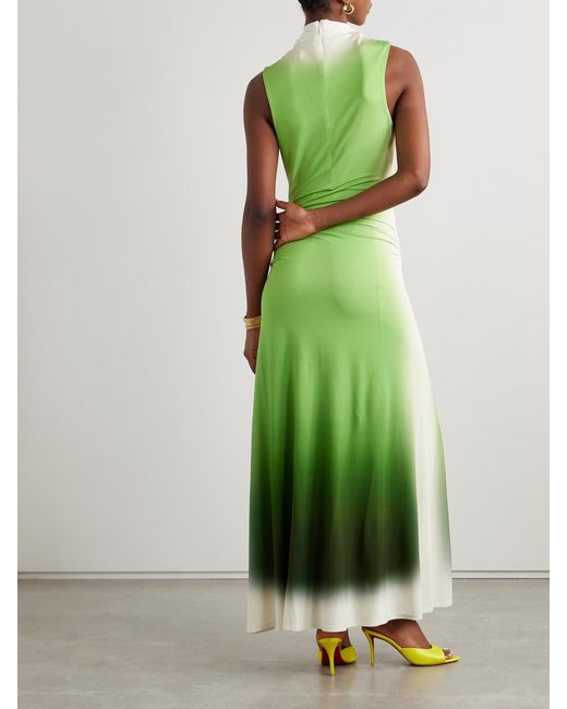 Jonathan Simkhai Green Aldina Ruched Ombré Stretch-Jersey Turtleneck Maxi Dress