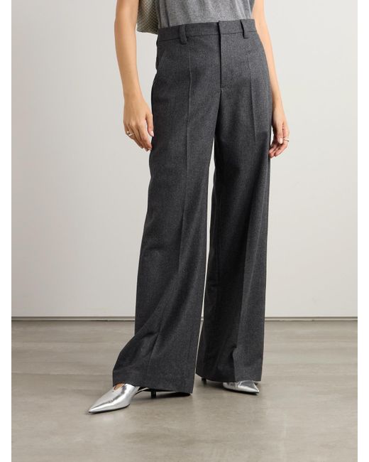 Brunello Cucinelli Gray Wool And Cashmere-Blend Wide-Leg Pants