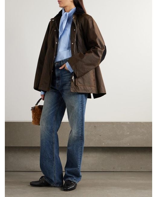 Totême  Brown Oversized Corduroy-Trimmed Waxed Organic Cotton Jacket