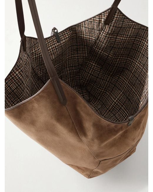 Brunello Cucinelli Brown Bead-Embellished Reversible Suede Shoulder Bag