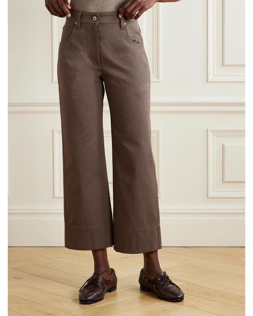 Brunello Cucinelli Brown Cropped Bead-Embellished Straight-Leg Jeans
