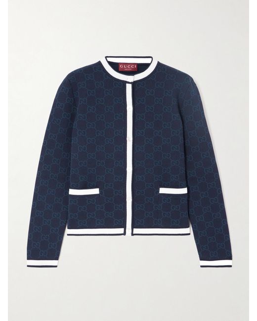 Gucci Blue Striped Jacquard-Knit Cotton Cardigan