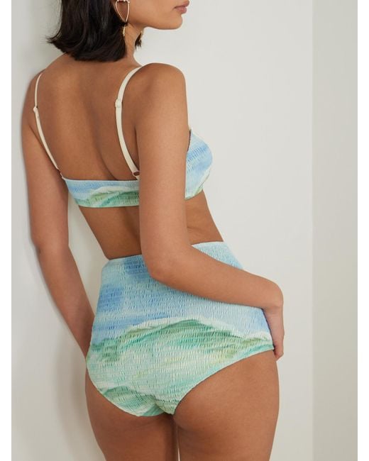 ALÉMAIS Blue Emerald Cove Shirred Printed Bikini Briefs
