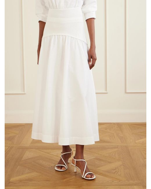 Jonathan Simkhai White Ovie Pleated Ribbed Cotton-Poplin Midi Skirt
