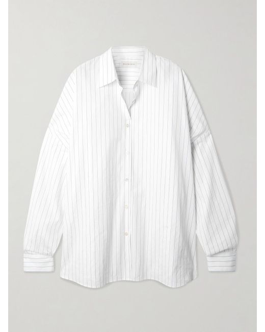 Dries Van Noten White Oversized-Hemd Aus Baumwollpopeline Mit Nadelstreifen