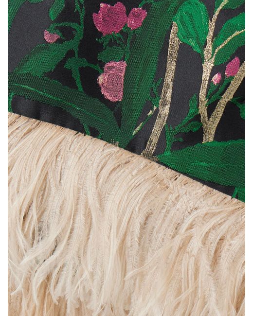 LaDoubleJ Green Icon La Scala Feather-Trimmed Floral-Jacquard Top