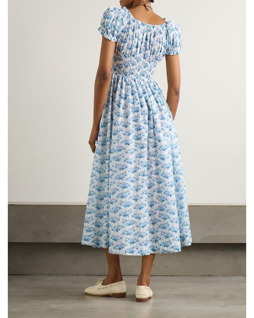 Doen Blue Ashlynn Midikleid Aus Biobaumwoll-Voile Mit Blumenprint Und Raffungen Zum Binden