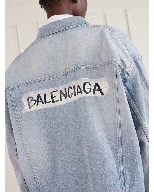 Balenciaga Blue Oversized Distressed Printed Denim Jacket