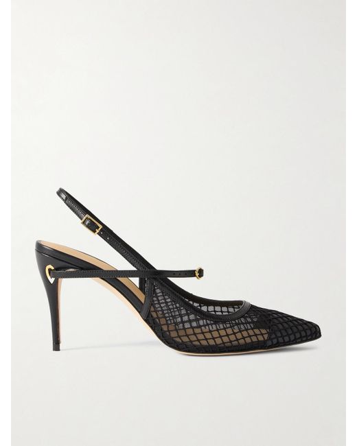 JENNIFER CHAMANDI Black Edoardo 85 Slingback-Pumps Aus Mesh Mit Lacklederbesätzen