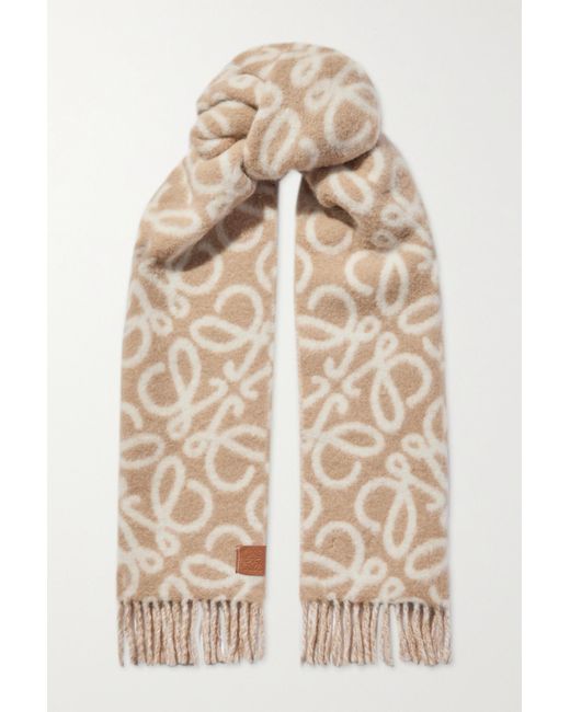 Fringed metallic jacquard-knit wool-blend scarf